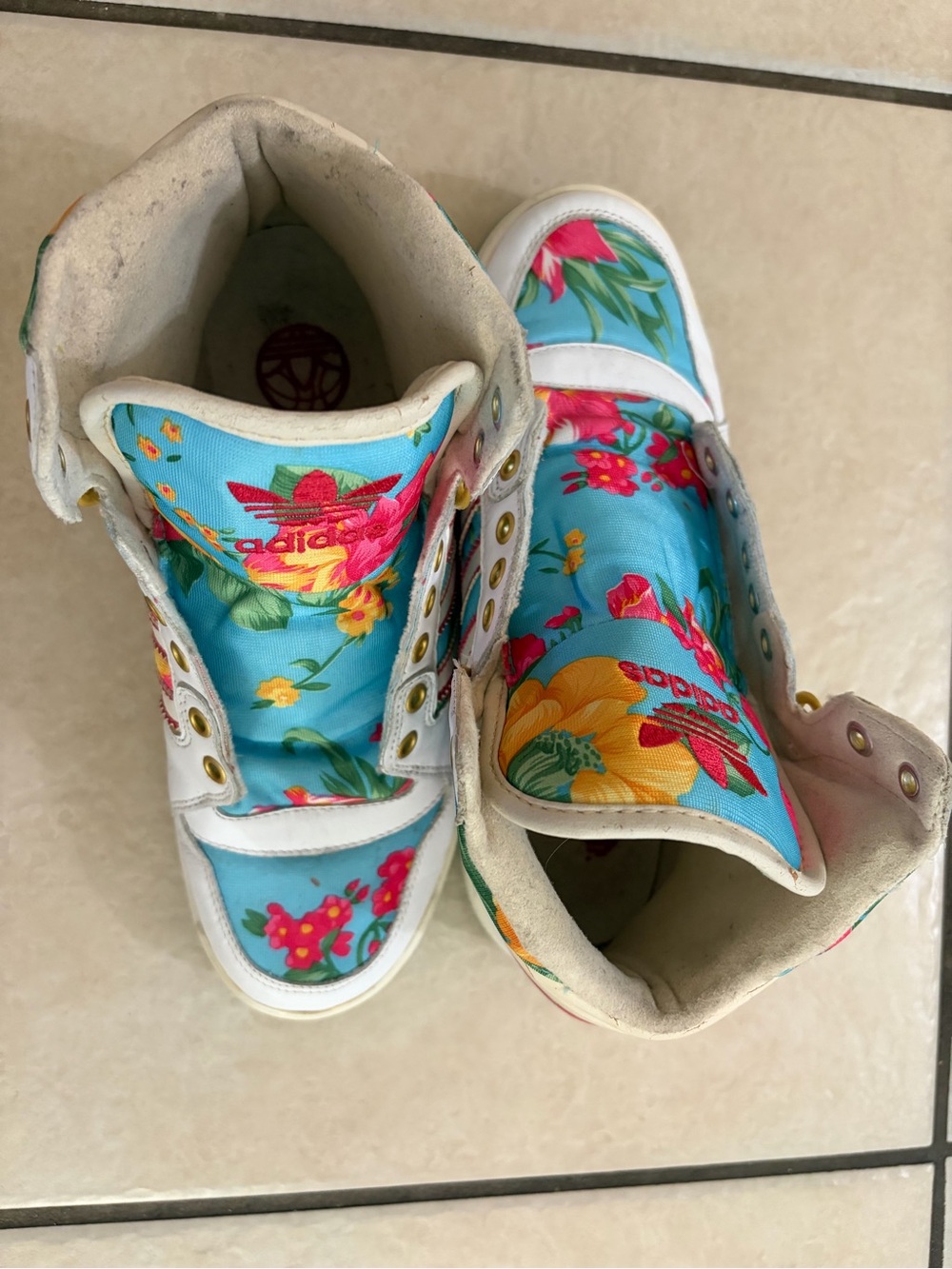 Adidas Originals Floral Tropical High Top Sneakers Women's Size 7 Rare Vintage